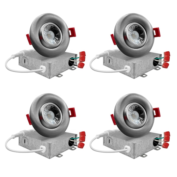 Nuwatt 3 Inch Nickel LED Gimbal Recessed Downlight 2700K-5000K Selectable Canless Light, Dimmable, PK4 NW-GMB-3-5CT-N-R-4P - main